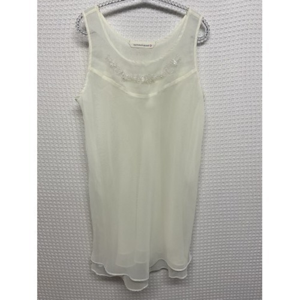 VTG 90s Victoria's Secret Cream Sheer Beaded Slip Chemise Dress Women M China